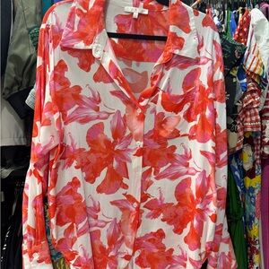Wayf Red and White Floral Button Down Shirt